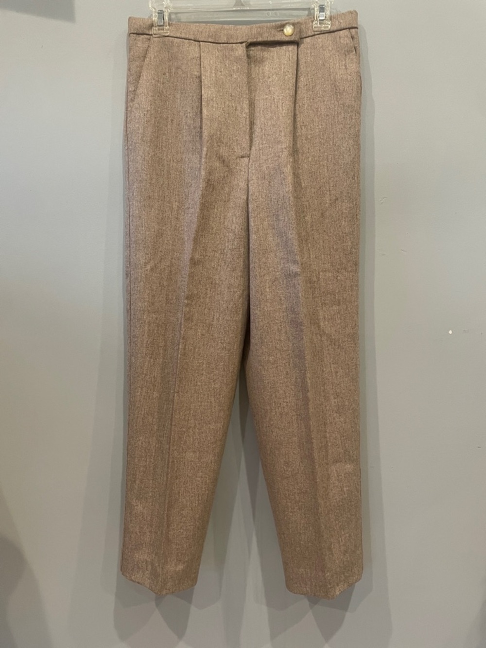 High-Waist Tailored womens Trousers — Light Brown lined like new